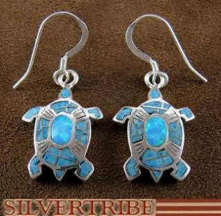 Denim Lapis & Created Blue Opal Turtle Hook Earrings  