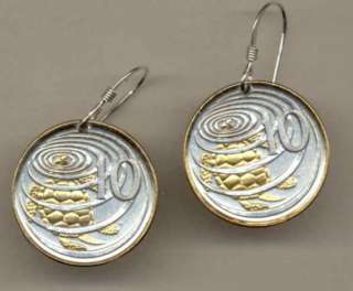 Gold on Silver Cayman Island 10 cent Turtle Earrings  