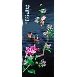   Chinese Hand Silk Embroidery Wall Decor Flower Birds 