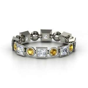    Geometric Band, Platinum Ring with Diamond & Citrine Jewelry