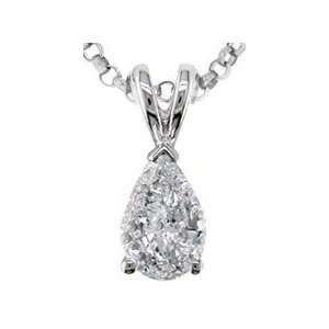   Pear Cut Diamond Solitaire Pendant and Necklace 14k White Gold 18 Inch