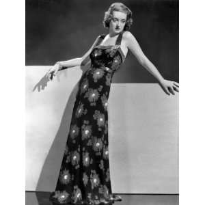 Bette Davis Wearing Crepe Yellow and Green Print Gown, c.1937 Premium 