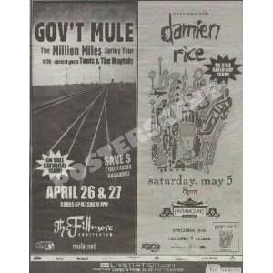 Govt Mule Damien Rice Newspaper Concert Ad Poster 