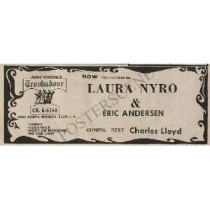  Laura Nyro Eric Andersen LA Concert Poster Ad 1969