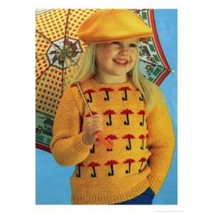  Girl in Novelty Umbrella Knitwear Giclee Poster Print 