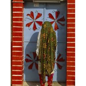  Woman in a Beautifully Patterned Long Headshawl and Pants 