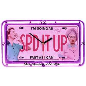  I Love Lucy Speed It Up Neon License Plate Wall Clock 