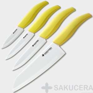  3 + 4 + 5 + 7 Inch Sakucera Yellow Ceramic Knife Chef 