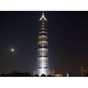 Full Moon Rises Behind Jin Mao Tower in Pudong Economic Zone, Shanghai 