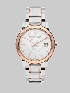 Burberry   Two Tone Stainless Steel Check Watch