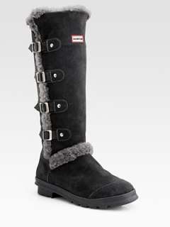 Hunter   Etsy Suede and Shearling Knee High Buckle Boots    