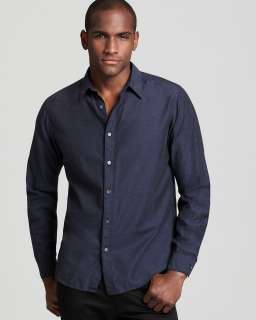 Theory Andalucia Solid Navy Woven Slim Fit Shirt   Mens 