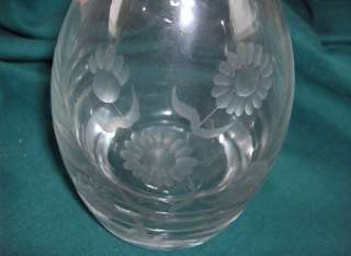 Vtg Crystal Glass Decanter Stopper Etched Daisy Romania  