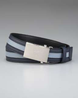 N1LGK Prada Saffiano Stripe Belt, Blue/Light Blue
