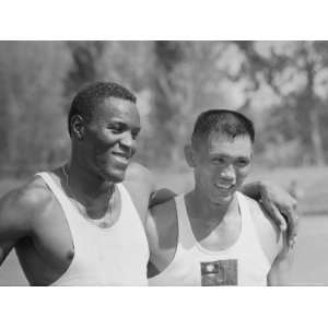  Rafer Johnson with Arm Around Unidentified Athlete at 1960 