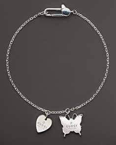 Gucci Sterling Silver Trademark Heart Butterfly Bracelet