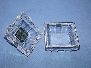   Crystal Glass Covered Trinket Box w/ Emerald Set Lid & Silver Trim
