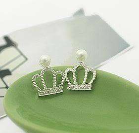 Cute Silver Color Crown Pearl CZs Fashion Earrings P002  