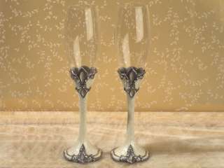 pc IVORY FLEUR DE LIS Wedding Cake Kinfe Sever Toasting Flute 