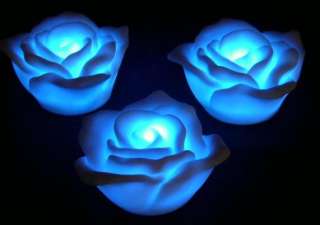 NEW~6~Battery LED ROSE Floating Tea Light Candle BLUE  