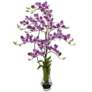 Silk Dendrobium Orchid Glass Rock Flower Arrangement   