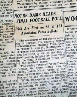 NOTRE DAME FOOTBALL National Champions 1943 Newspaper Fighting Irish 