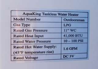   Tankless Water Heater AquaKing RV Camp 6L Propane LPG 1.6GPM  