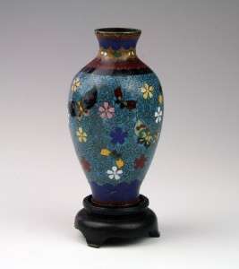   Meiji Japanese Cloisonne Enamelled Flower & Butterfly Vase  