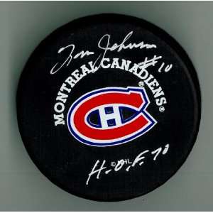  Tom Johnson Autographed Canadiens Puck w/ HOF Sports 