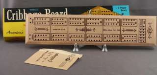 Vintage Wood Toy Game ES Lowe Cribbage Board & Pins  