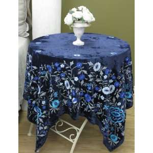 Oversized Floral Embroidered Velvet Piano Shawl Scarf Tablecloth Table 