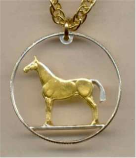 Gold on Silver Cut Coin Irish 20 pence Horse Necklace  