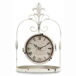   Distressed Double Sided Fleur De Lis Mantel Clock