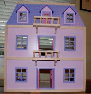   Multi Level Solid Wood Dollhouse w/ Family of 5 Dolls Toys & Games