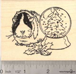 Christmas Guinea Pig w/ Snow Globe Rubber Stamp K12406  