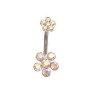   ab Double Flower Belly Navel Ring body jewelry piercing bar ring