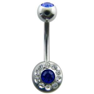   Double Gem Belly Ring   Blue Crystal Belly Button Ring Toys & Games