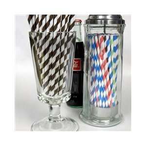  Paper Drinking Straws   Chocolate Brown and White Stripes 
