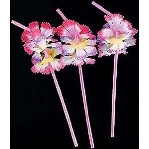 Simulated Silk Flower Straws Drinking Straws Tiki Luau Per Dozen 