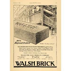1924 Ad Walsh Fire Clay Brick Furnace Cupola Cement   Original Print 