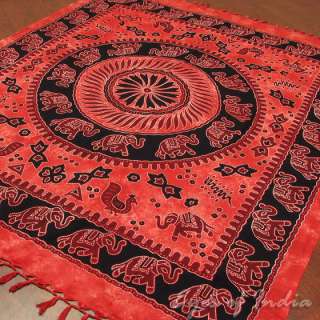 INDIAN ELEPHANT RED BEDSPREAD WALL HANGING TAPESTRY India Vintage 