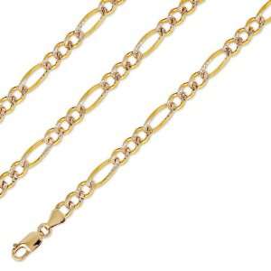  Long Heavy 14k Two Tone Gold Figaro Pave Chain 6mm 26 