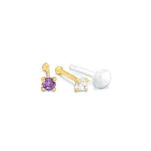   Nose Stud Set with Lab Created Amethyst and Cubic Zirconia in 14K Gold