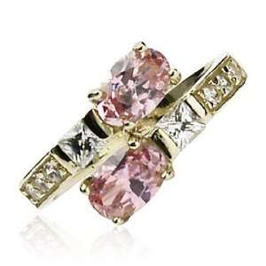  10Kt. Gold Toe Ring With 2 Pink Oval Cubic Zirconia West 