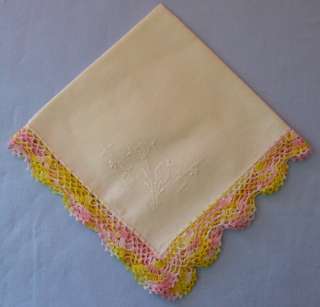 Vintage white embroidery flowers on corner with crochet edge ladies 