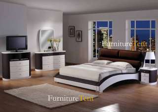 Queen,Cal.King,Eastern King Bed in White and Dark Brown  