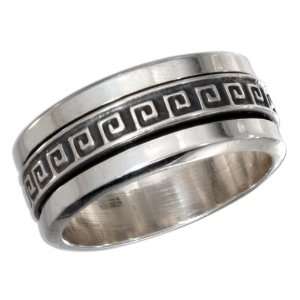   Silver Mens Worry Ring with Greek Key Spinning Band (size 11) Jewelry