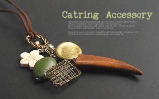 1pcs Vintage Flower Cattle Horn Long Style Necklace X53 FREE SHIP 