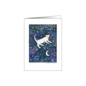  Spiritual Cat & crescent moon starry night sky Card 