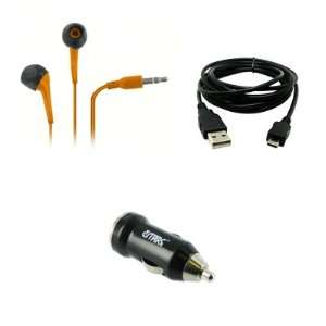   Headphones (Orange) + 8 USB Data Cable + USB Car Charger Adapter